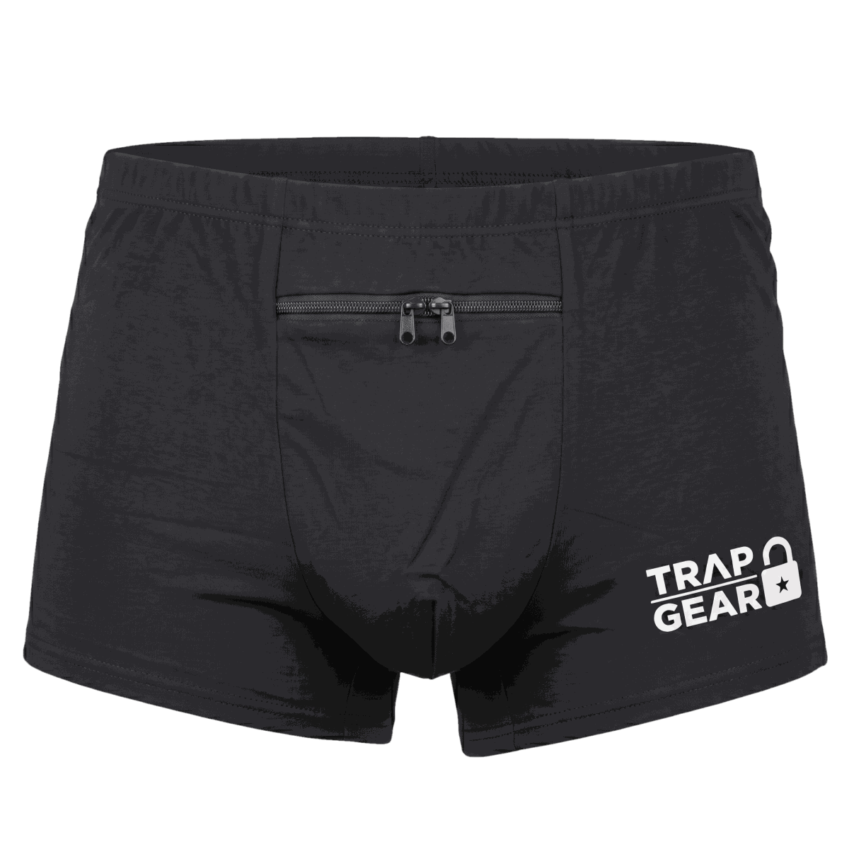Boxer briefs, zipper closed — nothing visible from the outside